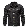 Мужские куртки, мужская джинсовая куртка, модная, приталенная, с лацканами, однотонная, для мотоциклистов