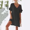 Abiti casual Abito estivo da donna Scollo a V Nero Mini con tasca Maxi per donna Lunghezza al ginocchio