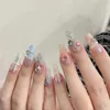 False Nails 24pcs Moon Design Rhinestones Acrylic Full Cover Long Coffin Fake Detachable Ballerina Nail Tips Press On 230922