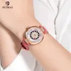 Ruimas Women Watches Luxury Red Leather Strap Automatisk armbandsur Flower Dial Mechanical Watch Lady Girls Waterproof Clock 6776238W