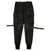 Męskie spodnie Houzhou TechWear Black Cargo Pants for Men Cargo Spodnie Męskie japońskie streetwear Hip Hop Spring Ribbon Pocket Harajuku moda 230922