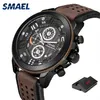 Smael Sport Mens Watches Luxury Alloy Watch Men Casual SL-9083 Fashion Leather Waterfoof Wristwatch Box Relogio Masculino2328