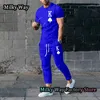 Herrspårar Summer Men Solid Color T-shirt byxor Ställ Fashion K Print Tracksuit 2 Pieces Casual Clothing Male Overdimased Streetwear 230922