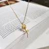 Pendant Necklaces Drop 925 Sterling Silver Necklace Gold Color Rose Flower Pendants & Women Jewelry Collar Colar De Plata