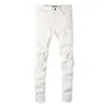 Men's Jeans Street Fashion Men High Quality White Elastic Stretch Skinny Ripped Patched Designer Hip Hop Brand Pants Hombre