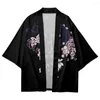 Etniska kläder mode cardigan män kvinnor strand kimono japansk streetwear stil orm blommor tryck sommar svart haori yukata harajuku