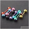 Zungenringe Chirurgenstahl Barbell Piercing 14G eloxiert 8 Farben Ohrpiercings Bar Stud Nippel Ohrring Körperschmuck Drop Lieferung Dhap2