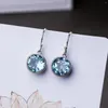 Boucles d'oreilles pendantes en argent Sterling 925, cristal bleu, Zircon pour femmes, cadeau pour amis, prévention des allergies, Simple, tendance, longue