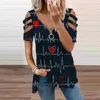 Kobiety bez ramiączek V Druk Seksowne głębokie niskopijowe topy Bluzka Out Zipper krótki rękaw Casual Pullover Summer Plus Blusa