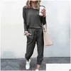 Womens Tracksuits Jogging Ternos para Mulheres Casual 2 Peça Primavera e Outono Esportes Fitness Wear Long Pant Set Sweatsuits Drop Delivery Dhuj6