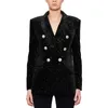 BA065 Designer Blazer Jacket Women's Shawl Collar Bling Star Velvet Blazer Coat Double Breasted Vintage Long Black Blazers Ladies