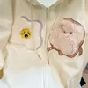 Sudaderas con capucha para mujer EBAIHUI Sudadera linda Diseño de bordado de dibujos animados Cárdigan con cremallera para mujer Otoño Abrigo con capucha dulce suelto Tops de manga larga