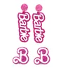 Fashion Barbies Earring Studs Hot Pink Acrylic Glitter B Letter Cute Kawaii Anime Drop Earrings Love Girls Street Party Jewelry Accessories for Women Gifts