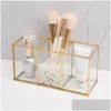 Boîtes de rangement Bacs Porte-brosse cosmétique Transparent Conteneur de cosmétiques Bague Crayon Rouge à lèvres 3 Compartiments Verre Maquillage Goutte Deli Otnie