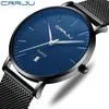 Fashion Mens Minimalist Watches crrju Ultra Thin black Stainless Steel Mesh Band Watch Men Business Casual Analog Quartz clock246Z