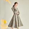 Women's Wool Blends High Quality Embroidery Elegant Gray Women Woolen Coat Autumn Winter Jacket Outerwear Vintage Mid-long Wool Coat S-2XL 230923