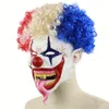 Party Masks Halloween Big Mouth Long Tongue Clown with Hair Scary Evil Face Cover Mask Costume Busking Props 230923
