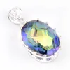 Luckyshine Oval Fired Fire Multi-Color Mystic Topaz Crystal 925 Sterling Silver Wedding Prendants Russia Amer237z