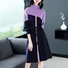 Autumn Winter Slim Pets Up Sweaters Dresses Luxury Designer Office Lady Soft Warm Contrast Color Midi Frocks 2023 Long Sleeve Women O-Neck Semester Sweaters Dresses