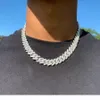 Collier chaîne à maillons cubains glacés de 14 mm, plaqué or blanc 14 carats, 2 rangées de diamants en zircone cubique, bijoux 16 à 24 pouces, chaîne cubaine321q