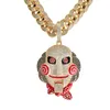 Iced Out Große Halskette mit 6ix9ine-Maskenpuppen-Anhänger, Mund kann bewegt werden, vergoldet, versilbert, mikrogepflasterter Zirkon, Herrenschmuck276P