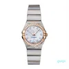Лучшие женские платья часы 28 -мм элегантные из нержавеющей стали розовое золото часы высококачественные модные хрустящие чат -часы 277f