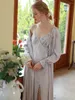 Damen-Nachtwäsche, französische Seide, Prinzessinnen-Pyjamas, Nachthemden, Frühling und Herbst, viktorianisch, sexy, zweiteiliges Nachtkleid, Robe, Homewear