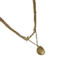 Chaînes collier pour femmes Double rond géométrique en acier inoxydable couleur argent pendentif colliers étanche bijoux en gros