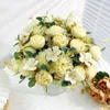 Dekorativa blommor Silk Fake Simulation Hydrangeas Rose Bouquet Wedding Floral Purple Hydrangea Artificial Roses El Tea Table Decoration