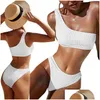 Womens Swimwear New Designer Bikini Set Swimsuit Pure Color Snake Cloth With One Shoder And High Waist Bikinis Y Women Skims Two Piece Dhpsh