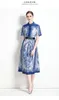 Boutique Women Printed Dress Summer Mid Dress Short Sleeve Dresses High-end Elegant Lady Dresses OL Dresses Runway Dress