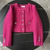 Kvinnors jackor högkvalitativa franska chic tweed vävda rosa kvinnor jacka korta rockar hösten västerländska mode casual woman kläder 230922