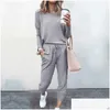 Womens Tracksuits Jogging Ternos para Mulheres Casual 2 Peça Primavera e Outono Esportes Fitness Wear Long Pant Set Sweatsuits Drop Delivery Dhuj6