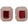 Boucles d'oreilles Sterling Silver Garnet 4 mm 6 mm Emerald Cut Natural 925 Bijoux