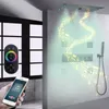 Sistemi doccia musicali neri opachi Rubinetto termostatico per vasca da bagno Rubinetto miscelatore per soffione doccia a LED a pioggia a soffitto a parete