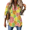 Blusas femininas coloridas laranja blusa citrino impressão padrão vintage casual camisa de moda feminina verão manga longa roupas oversize