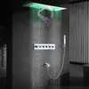 Panneau de douche chromé 900x300mm, ensemble de système de douche thermostatique à 5 fonctions, robinets de salle de bains, pomme de douche à musique LED de pluie