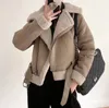 겨울 여자의 두꺼운 따뜻한 스웨이드 램 자켓 브라운 코트 인공 모피 양가죽 재킷
