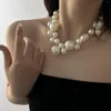 Chains Hyperbole Vintage Simulation Big Pearl Beads Chain Choker Necklace For Women Female Wedding Anniversary Fashion Jewelry Party