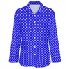 Kvinnors blusar Retro Polka Dot Loose Blue Blue and White Street Wear Overdimensionerade kvinnor Långärmade söta skjortor Spring Graphic Tops