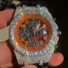 Novo moissanite relógios de prata diamantes relógio masculino movimento eta mecânico luxo completo iced out relógios com cronógrafo works265s