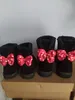 Женские и детские зимние сапоги, женские и детские зимние сапоги с милым бантом, кожаные сапоги с бантом, водонепроницаемая обувь EU21-44
