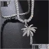 Anhänger Halsketten Hip Hop Bling Iced Out Micro Gepflasterte CZ Palme Anhänger Für Männer Rapper Schmuck Mit Tennis Kette X0707 Drop Delive DHSWU