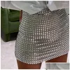 Faldas Rhinestone Mini para mujeres Ropa Sexy Split Ver a través de Hollow Out Shiny Crystal Diamonds Solid Drop Delivery Ropa para mujer DHFDC