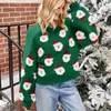 Pulls pour femmes automne et hiver Noël mignon dessin animé Santa motif col en V pull pull mode lanterne manches courtes tricot