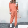 Womens Tracksuits Jogging Ternos para Mulheres Casual 2 Peça Primavera e Outono Esportes Fitness Wear Long Pant Set Sweatsuits Drop Delivery Dhuj6