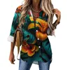 Blusas femininas tropical paraíso blusa floral impressão retro padrão casual feminino rua moda camisa verão manga longa oversized topo