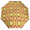 Parapluies Rétro Geo Print 8 Côtes Parapluie Automatique Rouge Et Jaune Portable Protection UV Cadre En Fiber De Carbone Pour Hommes Femmes