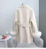 Women's Wool Blend 100 Blends Coat Jacket With Luxury Fur Vest Warm Lady Overcoats JT3211 230922