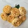 装飾的な花人工燃焼エッジペオンブーケウェディング花嫁フェイクフラワールームティーテーブル飾りシミュレーションピーニー花柄